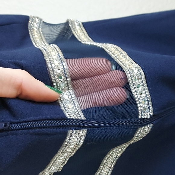 NEW My Michelle Rhinestone Dress Mesh Cutouts High Neck Halter Navy Blue Size 1 - Picture 16 of 16